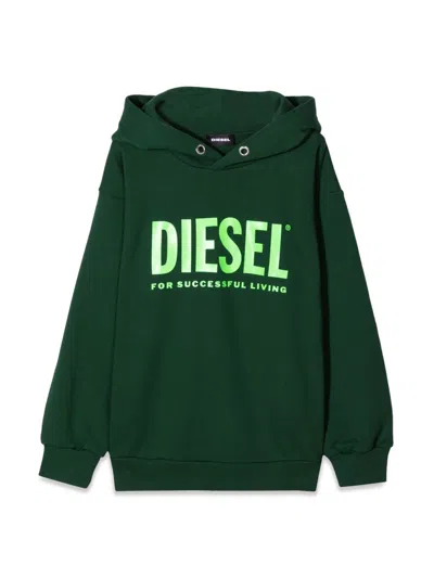Diesel Kids' Logo Over Felpa In Green