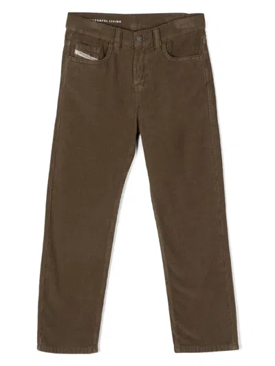 Diesel Kids' Cotton Corduroy Pants In Military Green