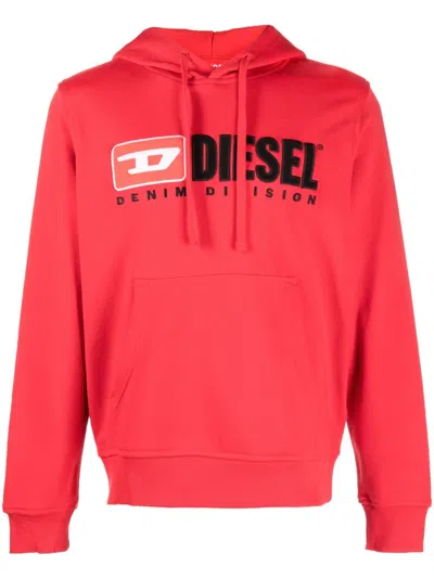 Diesel Logo-patch Cotton-blend Hoodie In Red