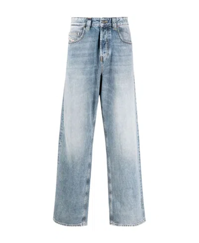 Diesel Logo-patch Cotton Cropped Jeans In Blue