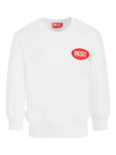 Diesel Kids' Logo-patch Crew-neck Sweatshirt In White