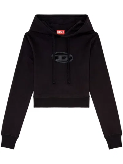 Diesel Cropped Logo Cotton Blend Hoodie With Drawstring In Black