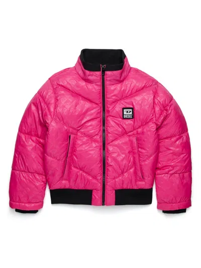 Diesel Kids' Logo-patch Padded Bomber Jacket In Pink