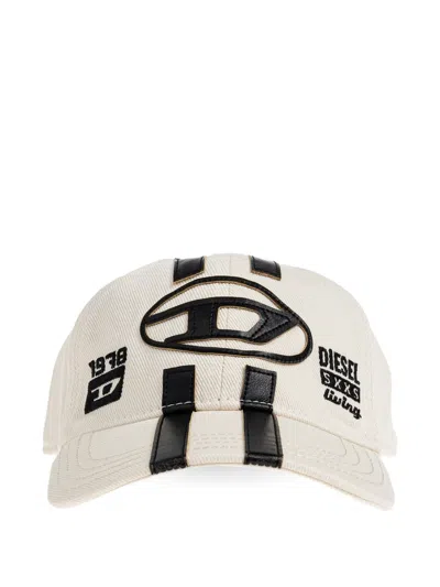 Diesel Logo-patch Stripe Baseball Cap In Burgundy