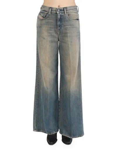 DIESEL LOGO-PATCH WIDE-LEG JEANS