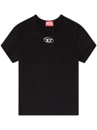 Diesel Women Black T-shirt With Logo On The Front And Ribbed Design In Cotton Woman