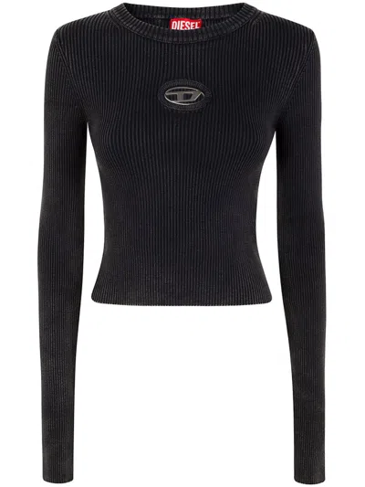 Diesel Logo Plaque Crew Neck Top In Black