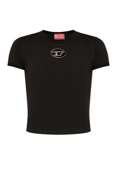 Diesel Logo Plaque Cropped T In Black