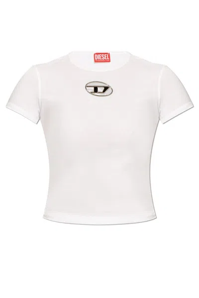 Diesel Logo Plaque Cropped T In White
