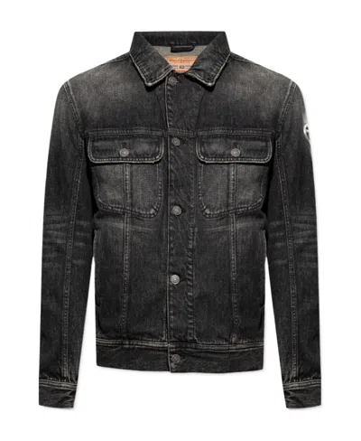 Diesel Logo-plaque Denim Jacket In Black