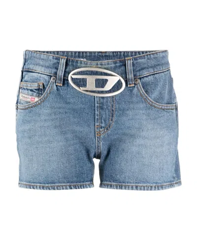 Diesel De-lyla-fsc Logo-plaque Denim Shorts In Blue