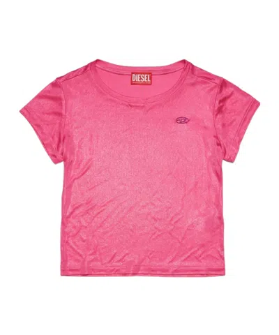 Diesel Logo-plaque Glittery T-shirt In Pink