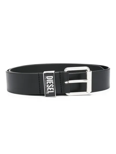 Diesel Logo-plaque Leather Belt In 黑色