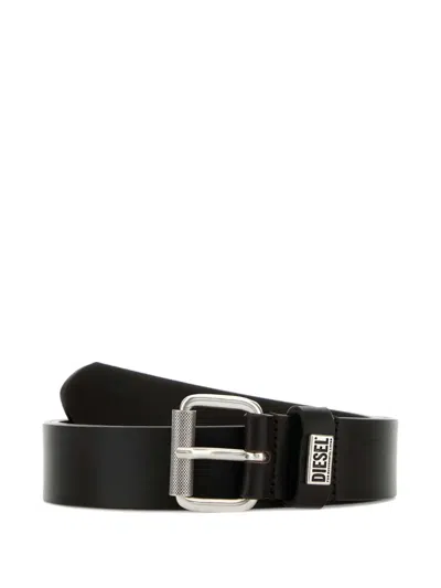 Diesel Logo-plaque Leather Belt In Black