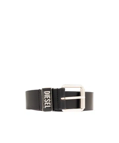 Diesel Logo-plaque Leather Belt In Black
