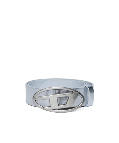 Diesel Logo-plaque Leather Belt In Gray