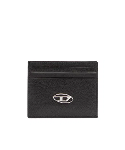 Diesel Logo-plaque Leather Cardholder In Black