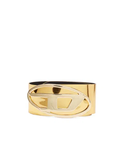 Diesel Logo-plaque Metallic Belt In Yellow