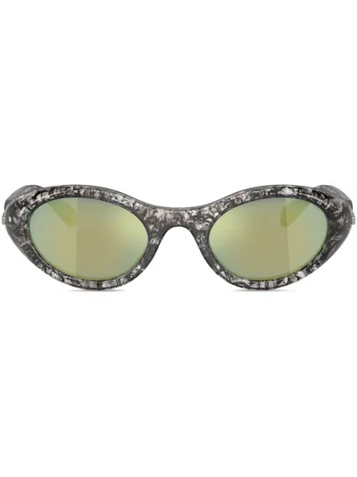 Diesel Logo-plaque Oval-frame Sunglasses In Brown