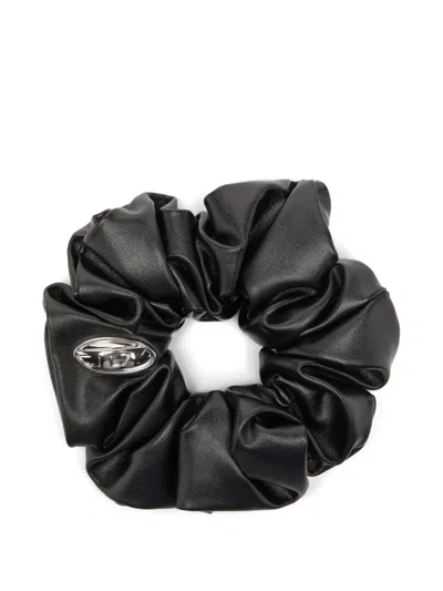 Diesel Logo-plaque Scrunchie In Black