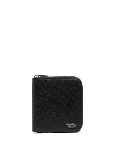 Diesel Logo-plaque Zip-fastening Wallet In Schwarz