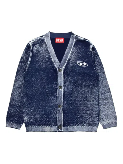 Diesel Kids' Logo-print Cardigan In Blue