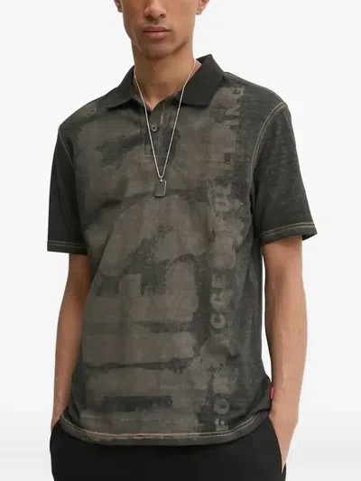 Diesel Logo-print Contrast-stitch Polo Shirt In Gray
