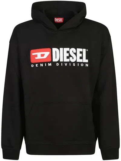 Diesel S-ginn-hood-div Logo-appliqué Hoodie In Black
