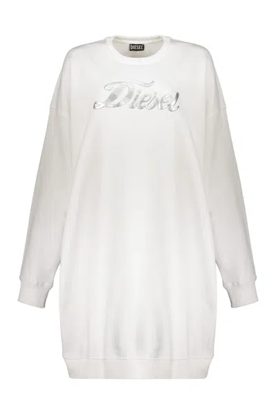 Diesel Logo Print Cotton Sweaterdress In White
