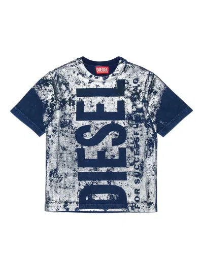 Diesel Kids' Logo-print Cotton T-shirt In Blue