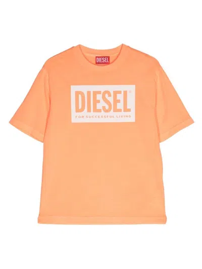 Diesel Kids' Logo-print Cotton T-shirt In Orange