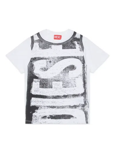 Diesel Kids' Logo-print Cotton T-shirt In White
