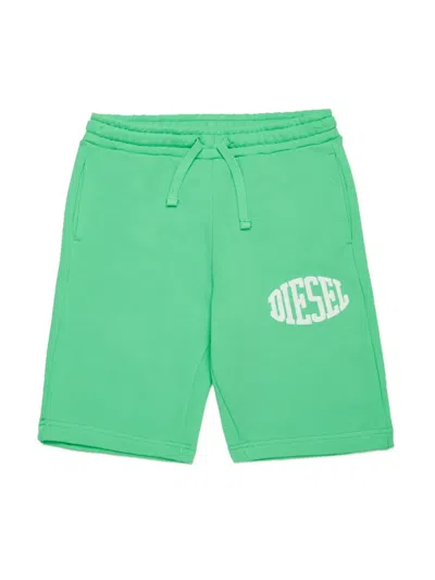 Diesel Kids' Logo-print Cotton Track Shorts In Verde