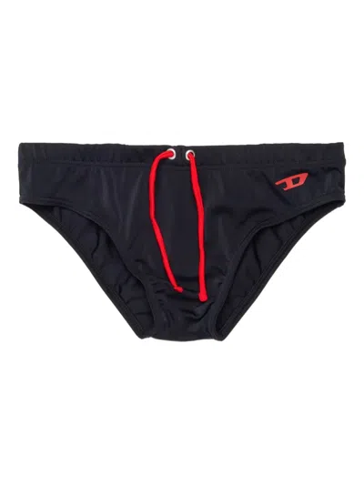Diesel Kids' Logo-print Drawstring Swim Shorts In Black