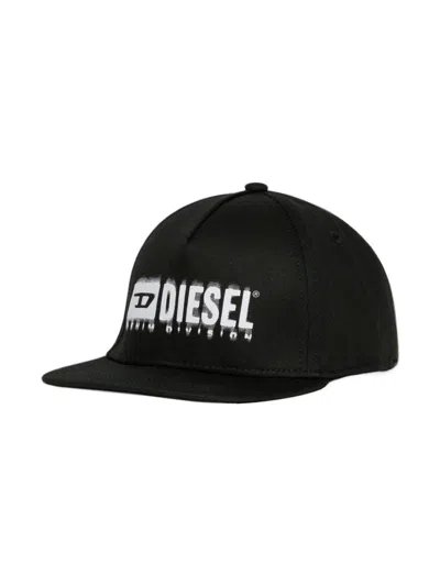 Diesel Kids' Logo-print Gabardine Cap In Black