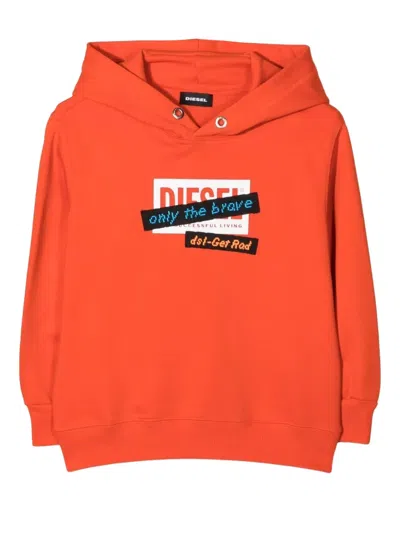 Diesel Kids' Logo-print Hood In Orange