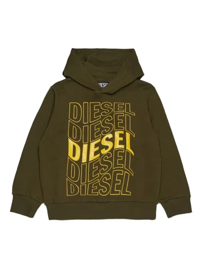 Diesel Logo-print Hooded Sweatshirt In Brown