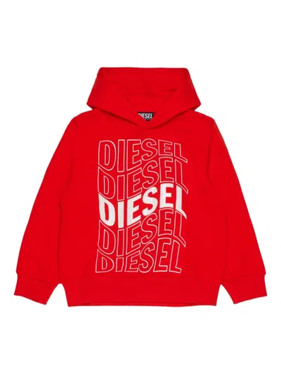 Diesel Logo-print Hooded Sweatshirt In Red