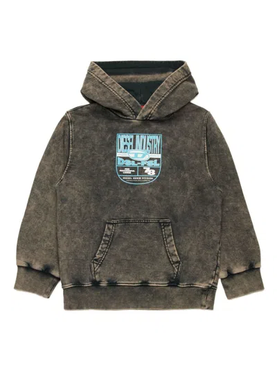 Diesel Kids' Logo-print Hoodie In Black