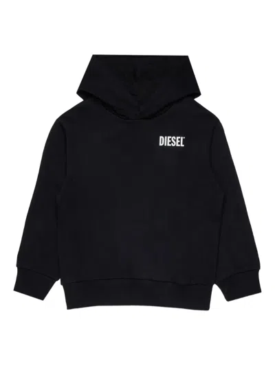 Diesel Kids' Logo-print Hoodie In Black