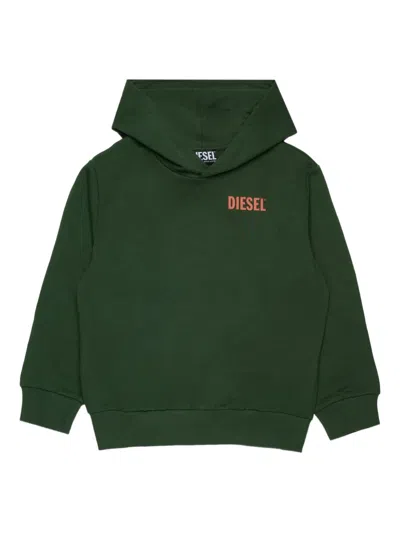 Diesel Kids' Logo-print Hoodie In Green