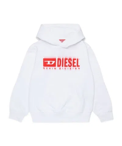 Diesel Kids' Logo-print Hoodie In White