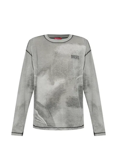 Diesel Logo-print Long-sleeve T-shirt In Gray
