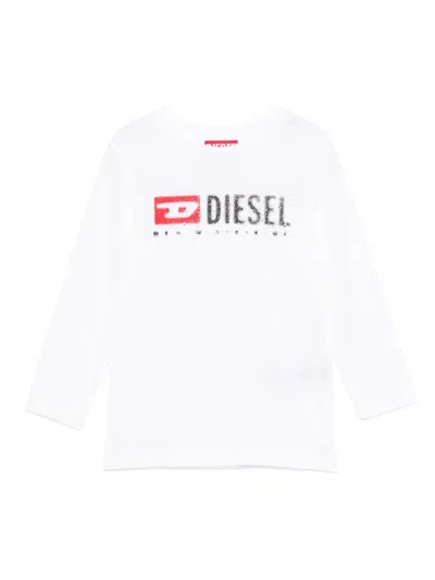 Diesel Kids' Logo-print Long-sleeve Top In White