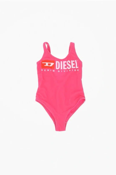 Diesel Kids' Logo Print Mlamnew Swimsuit In Pink