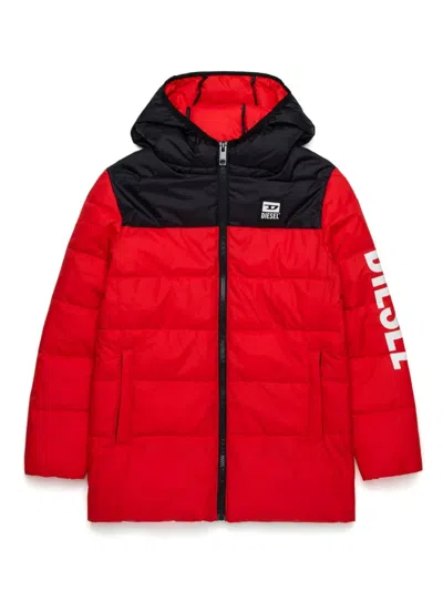 Diesel Kids' Logo-print Padded Coat In Red