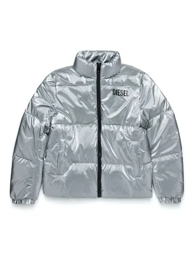 Diesel Kids' Logo-print Padded Jacket In Silver