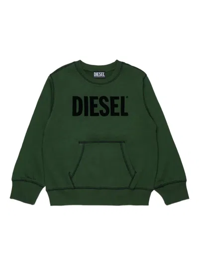 Diesel Kids' Logo-print Pocket Sweatshirt In Green