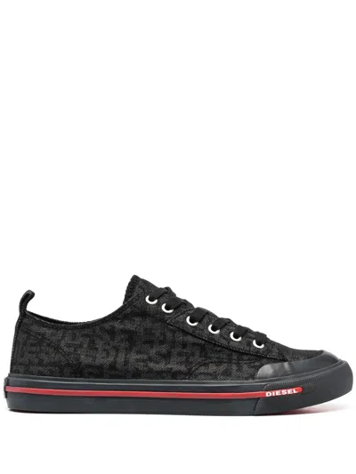 Diesel Logo-print Canvas Sneakers In Black