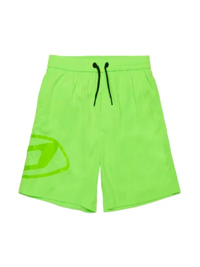 Diesel Kids' Logo-print Swim Shorts In Green